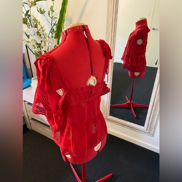 Size 16 Asos Red Lace Tie Shoulder Boho Top - Picture 6 of 10